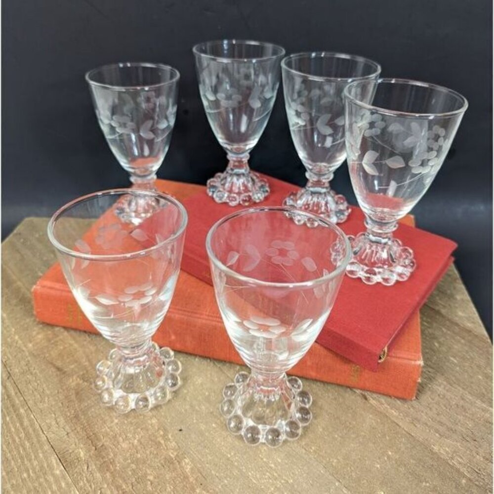 Boopie Glasses  Anchor Hocking   etched boopie glass set of 6  vintage glassware